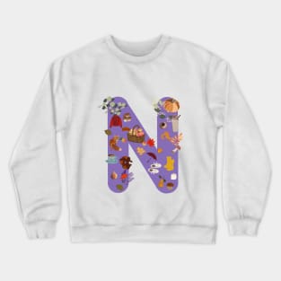 Letter N autumn design fall leaves Crewneck Sweatshirt